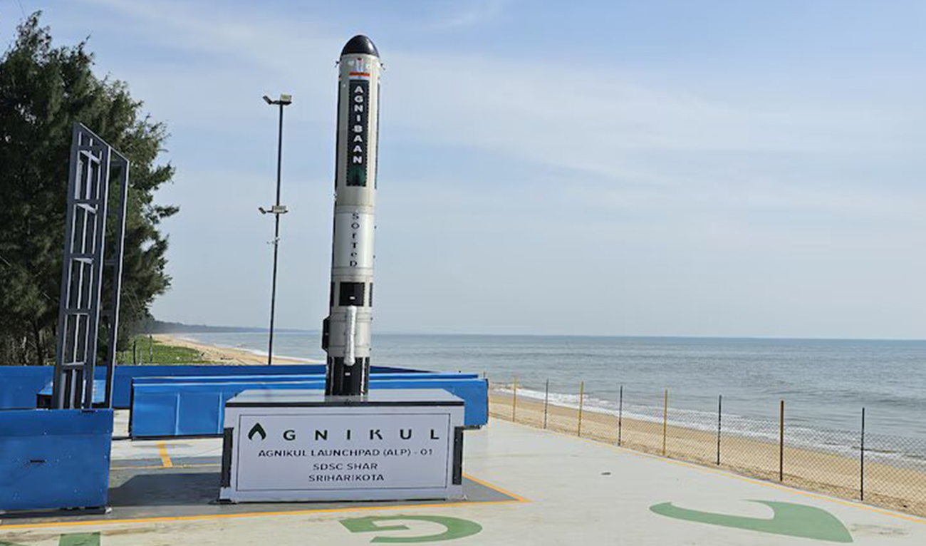 An undated file photo of Agnibaan SOrTeD vehicle at Agnikul's launchpad in India. (Photo courtesy: moneycontrol/ website)