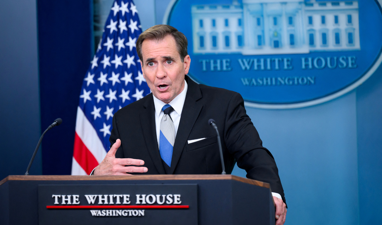 National Security Communications Advisor John Kirby speaks during the daily briefing in the Brady Briefing Room of the White House in Washington, DC, on May 28, 2024. (AFP)