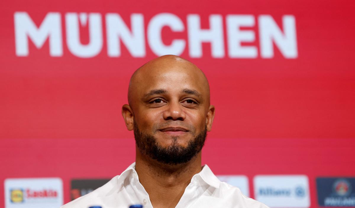 Belgian football coach and former player Vincent Kompany attends a press conference during his official presentation as new coach of German Bundesliga first division football team FC Bayern Munich on May 30, 2024 in Munich. (AFP)
