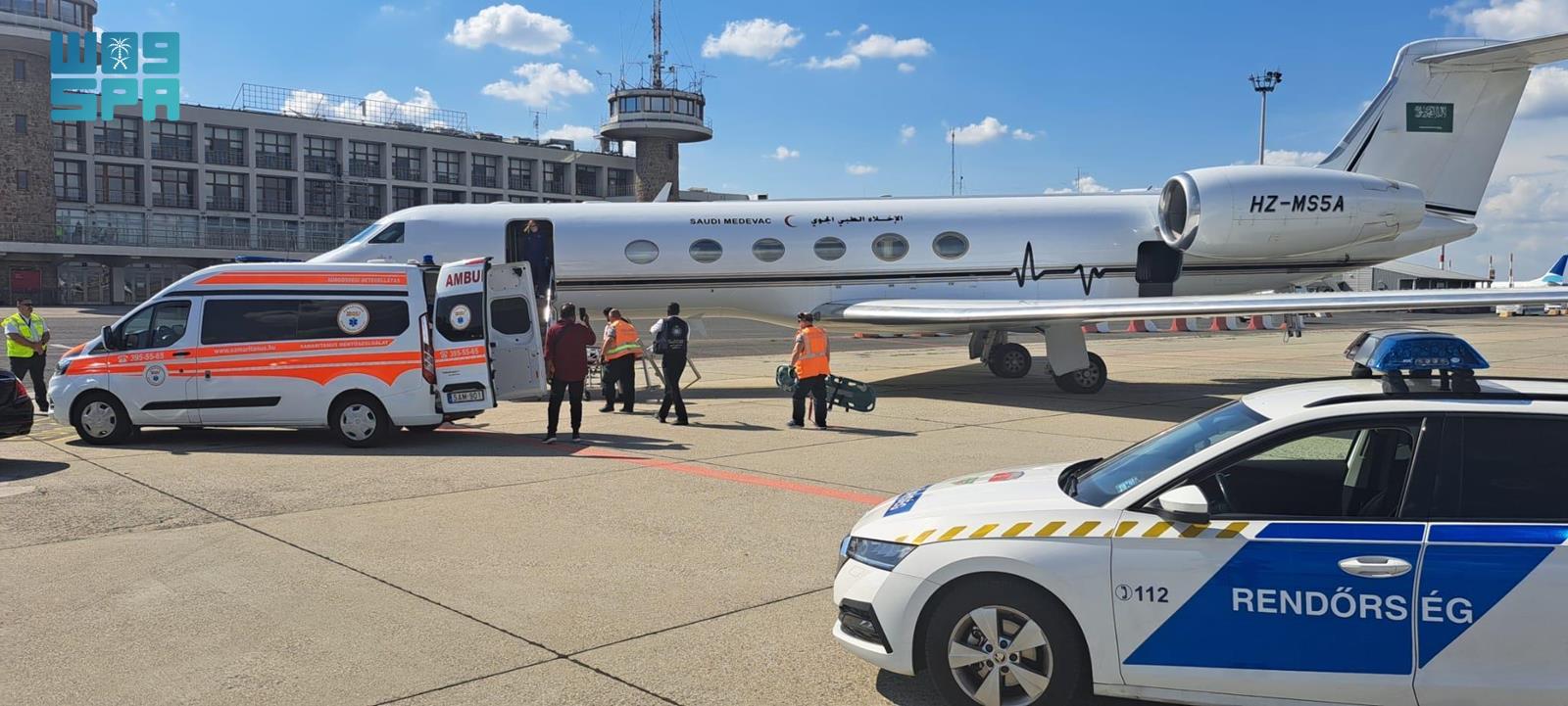 A Saudi citizen is evacuated from Budapest after he became critically ill. (SPA)
