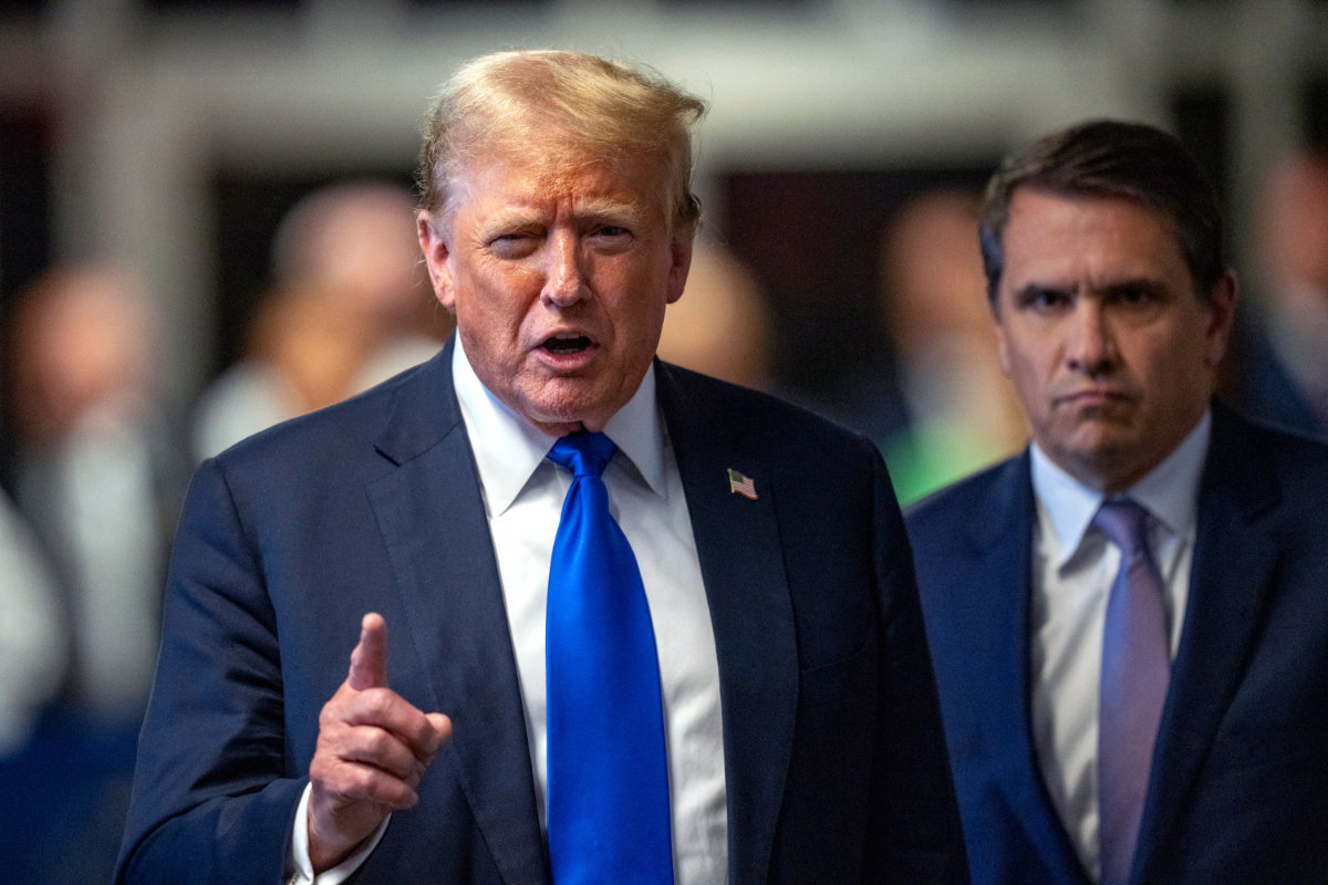 Former US President and Republican presidential candidate Donald Trump speaks to the press after he was convicted in his criminal trial at Manhattan Criminal Court in New York City on May 30, 2024. (POOL/AFP)