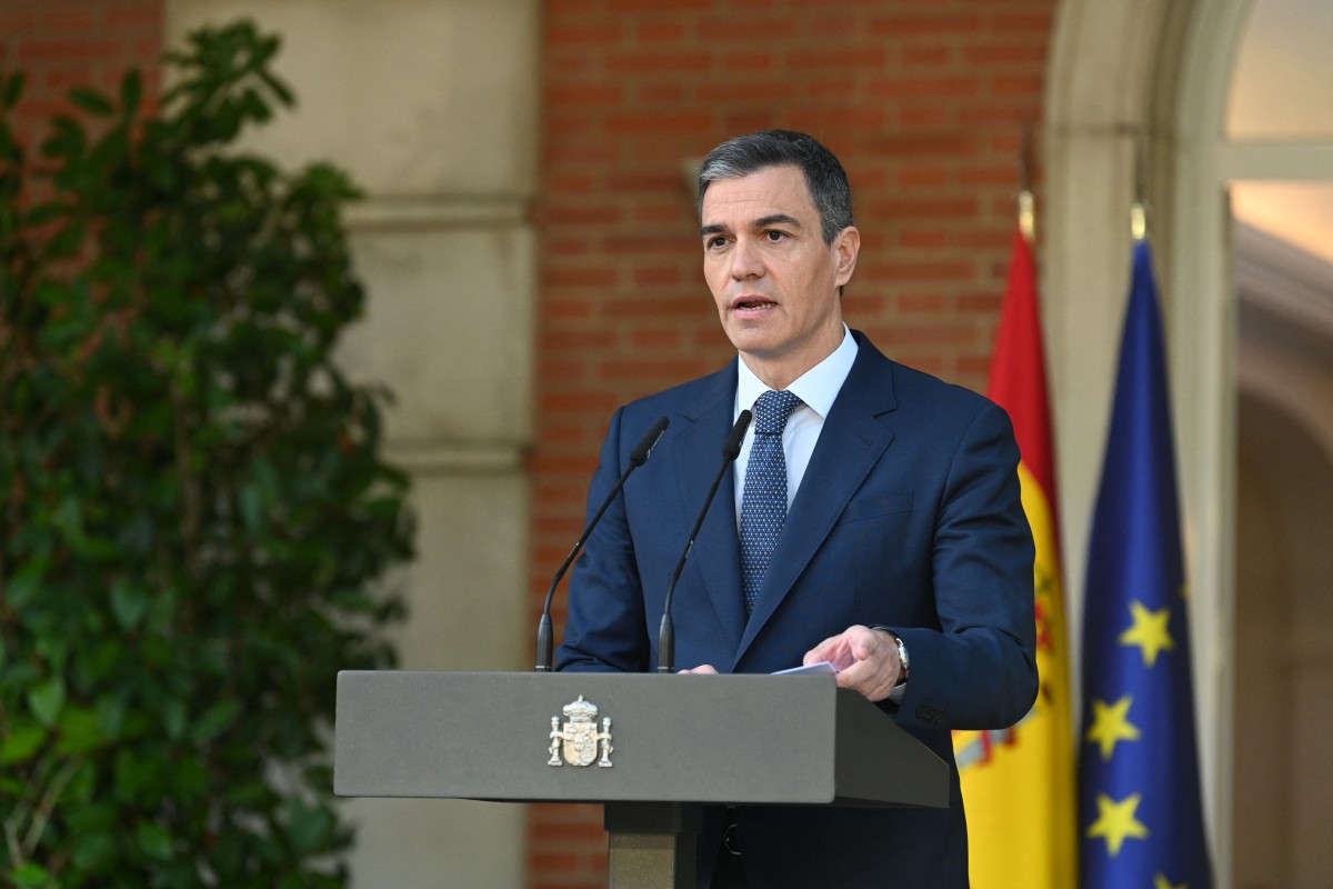 In this handout picture taken and released by La Moncloa on May 28, 2024 Spain's Prime Minister Pedro Sanchez delivers a speech over the recognition of Palestinian statehood by Spain, at La Moncloa Palace in Madrid. Spain, Ireland and Norway are formally recognising a Palestinian state on May 28, 2024 in a decision slammed by Israel as a "reward" for Hamas more than seven months into the devastating Gaza war.(AFP)