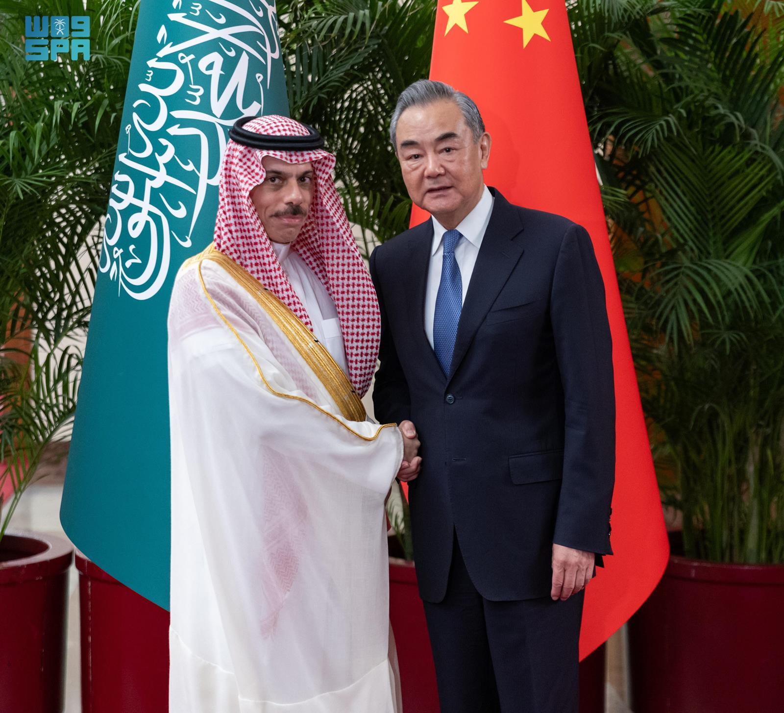 Saudi Foreign Minister Prince Faisal bin Farhan met with his Chinese counterpart Wang Yi during a state visit to Beijing. (SPA)