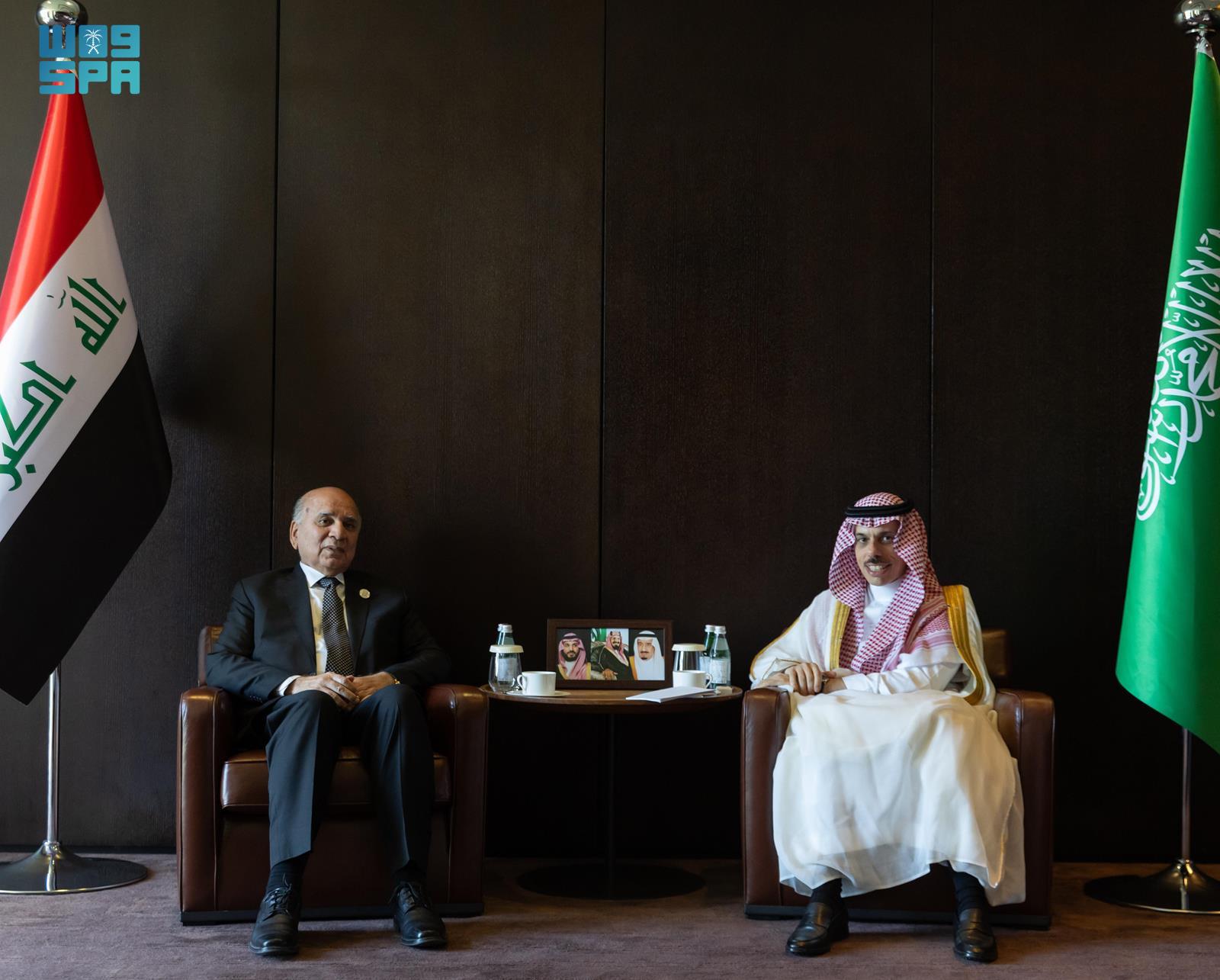 Saudi Arabia’s Foreign Minister Faisal bin Farhan met with his Iraqi counterpart Fuad Hussein in Beijing. (SPA)