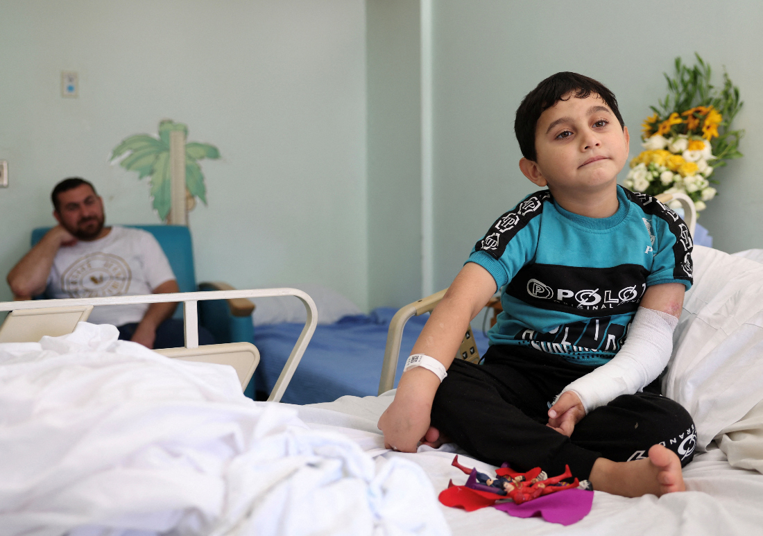 Adam is the first Palestinian child wounded in Israel’s war in Gaza to land in Lebanon. (Reuters)