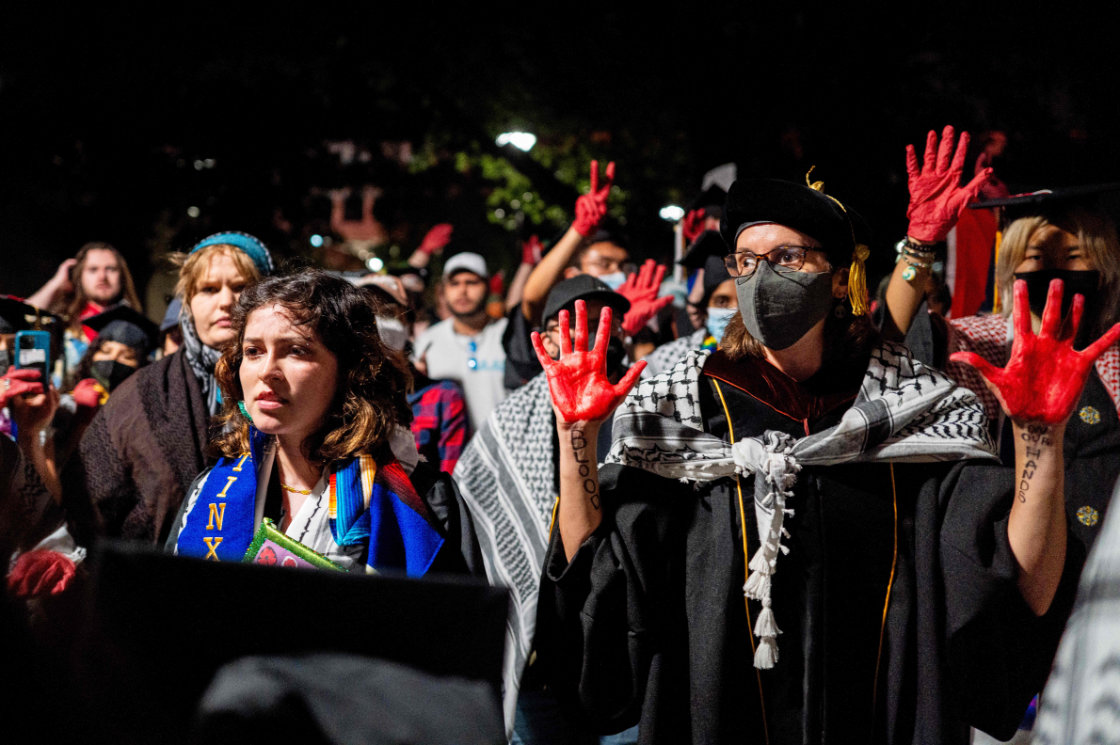 Graduate students and demonstrators protest the war in Gaza on May 11, 2024 in Austin, Texas. (AFP)