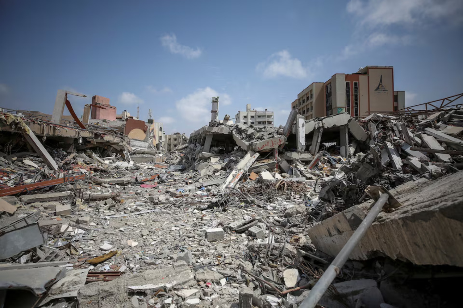 Buildings of Al-Aqsa University lie in ruin after it was destroyed during Israel’s military offensive (Reuters)