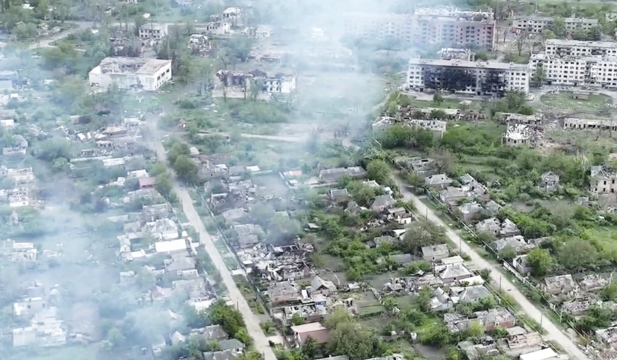 This drone footage shows the village of Ocheretyne, a target for Russian forces in the Donetsk region of eastern Ukraine. It had a population of 3,000. (AP)