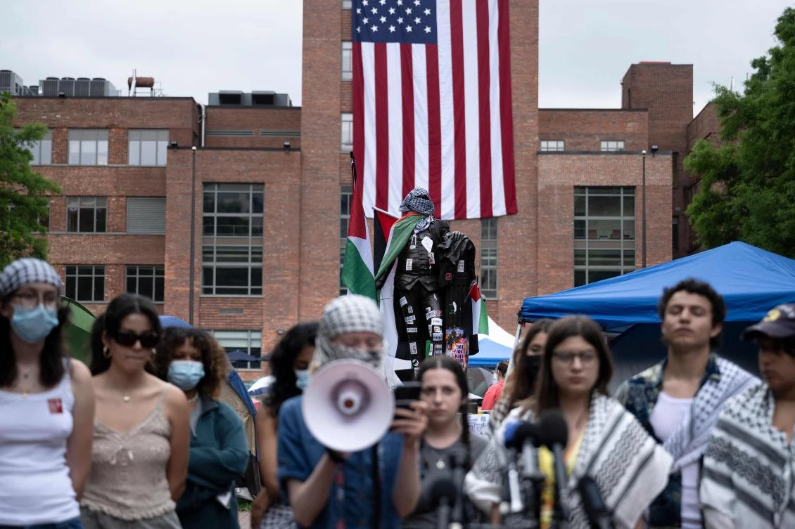 Officials at George Washington University had warned of possible suspensions for students engaging in protest activities on University Yard. (AFP)