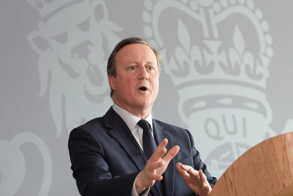 British Foreign Secretary Lord David Cameron delivers a speech at the National Cyber Security Center in London (REUTERS)