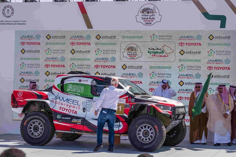 Yazeed Al-Rajhi at the start of the 2024 Tabuk Toyota Rally. (Supplied)