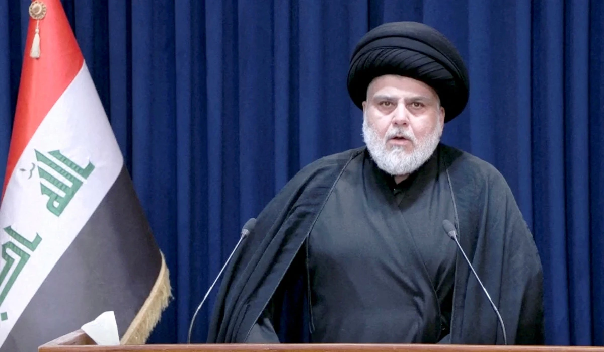 Iraqi Shi'ite cleric Moqtada al-Sadr speaks during news conference in Najaf, Iraq this screen grab taken from a live video, August 30, 2022. (REUTERS)