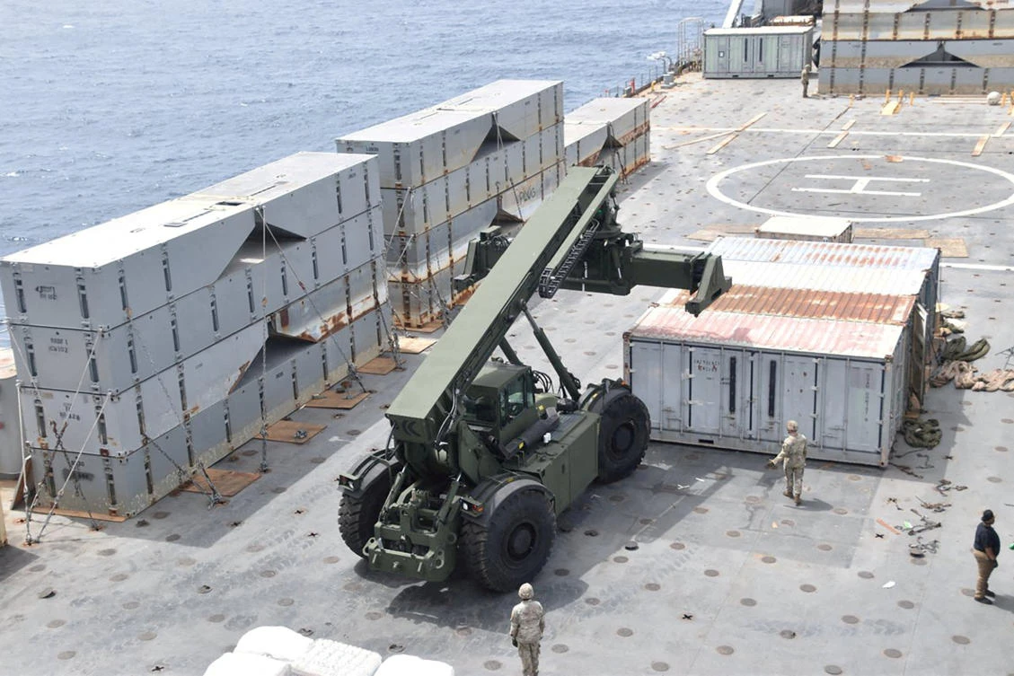 US Navy personnel construct a JLOTS, which stands for “Joint Logistics Over-the Shore” temporary pier which will provide a ship-to-shore distribution system to help deliver humanitarian aid into Gaza, in an undated handout picture in the Mediterranean Sea. (Reuters/File)