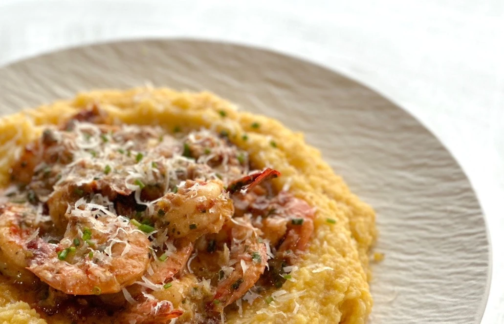 The American dish, grits and shrimps, that the Saudi students prepared at ZaDk, under the leadership of Chef Jerome Grant during his visit. (AN Photo/ Supplied)