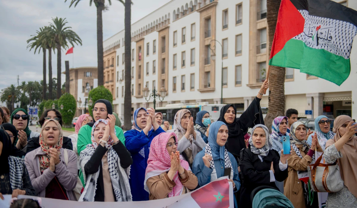 Moroccans take part in a pro-Palestinian demonstration and against normalisation with Israel, in Rabat, Morocco, Friday, May 17, 2024. (AP)