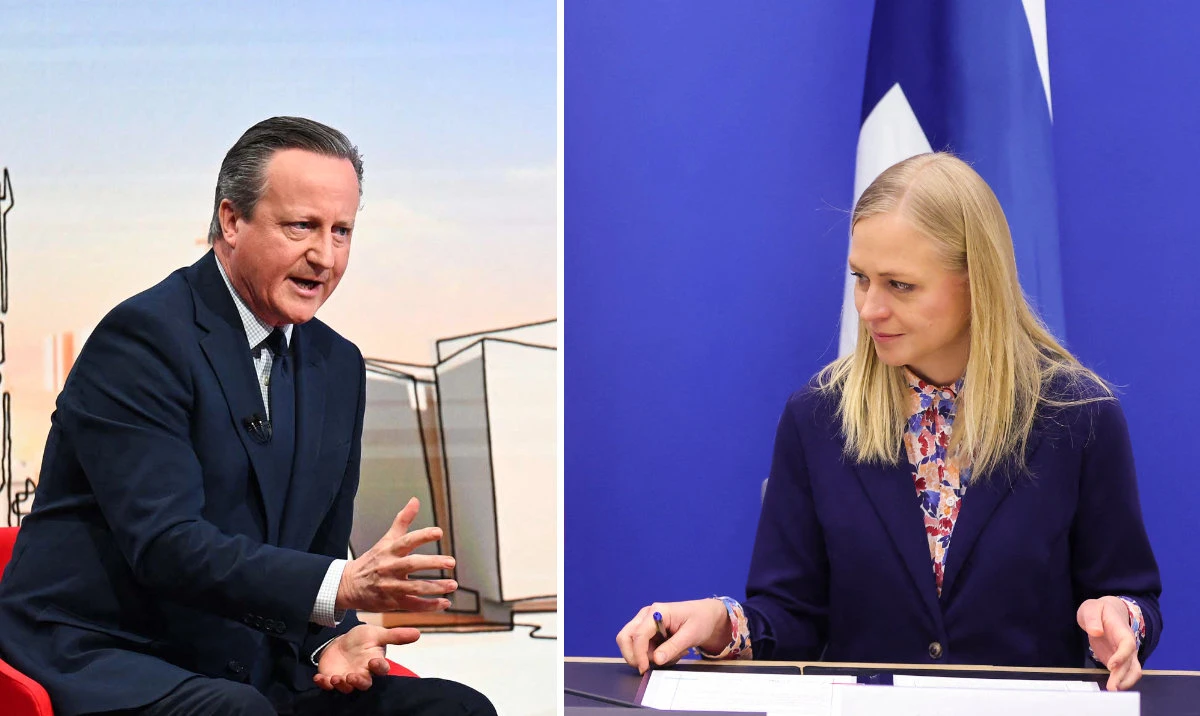 Britain's Foreign Secretary David Cameron (L) and Finnish Foreign Minister Elina Valtonen. (AFP photos)