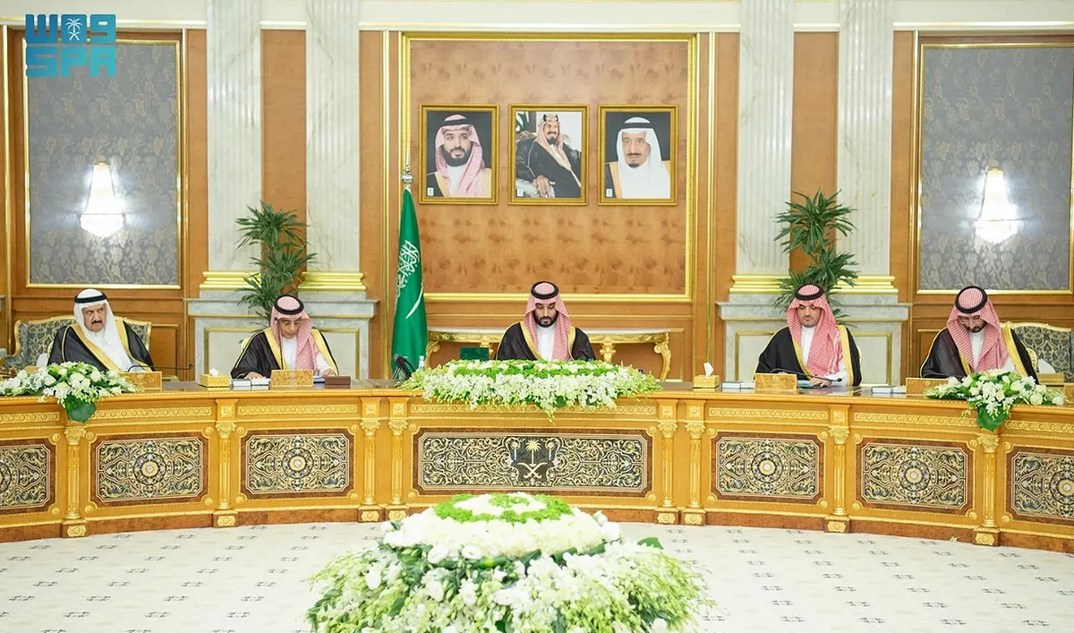 In this handout photograph, taken and released by the Saudi Press Agency, Saudi Crown Prince Mohammed bin Salman chairs the cabinet meeting in Jeddah on May 21, 2024. (SPA)