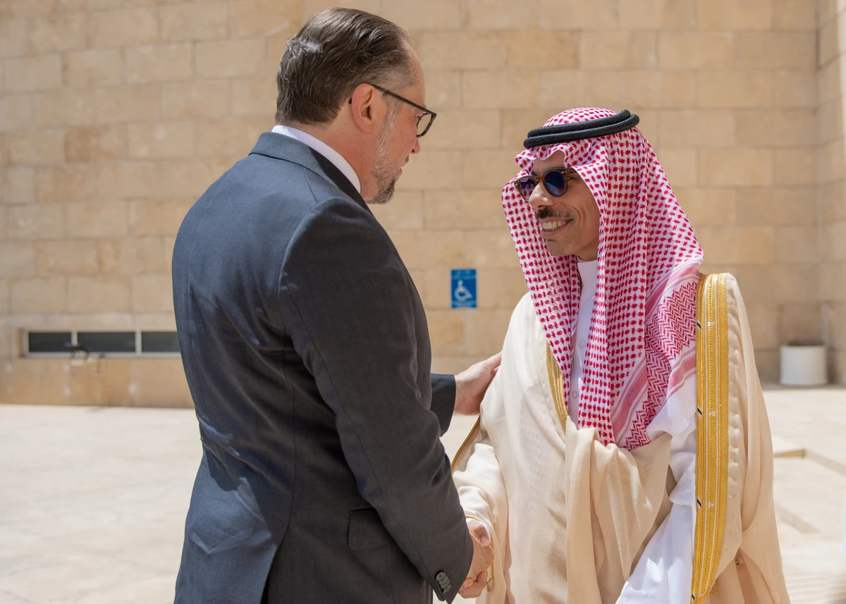 Saudi Foreign Minister Prince Faisal bin Farhan received his Austrian counterpart Alexander Schallenberg in Riyadh. (X/@KSAMOFA)