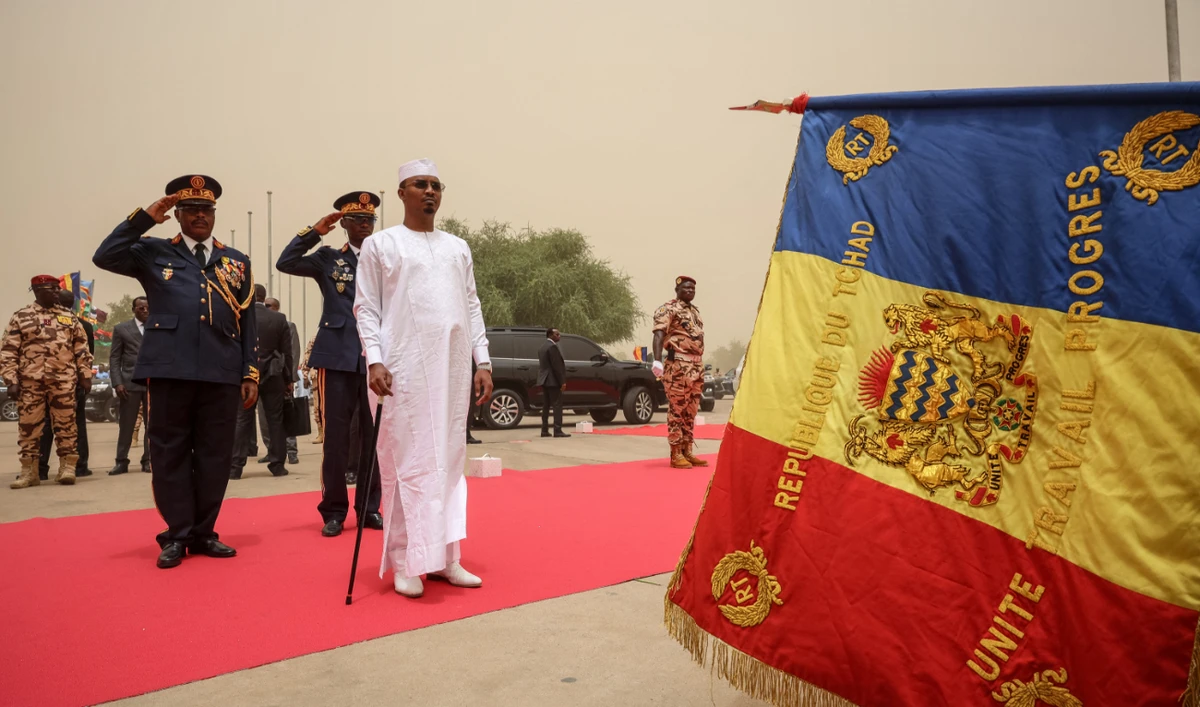 Chad President-elect General Mahamat Idriss Deby Itno (C) arrives for his inauguration at the Palace of Arts and Culture in N'Djamena on May 23, 2024. (AFP)