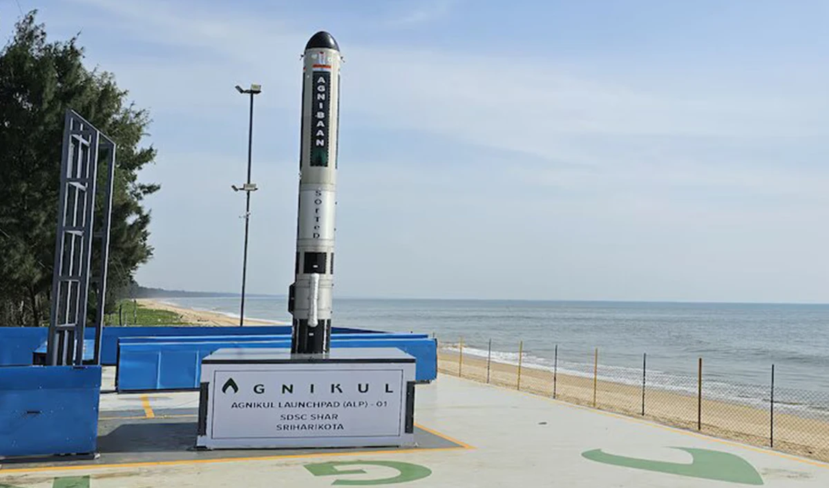 An undated file photo of Agnibaan SOrTeD vehicle at Agnikul's launchpad in India. (Photo courtesy: moneycontrol/ website)