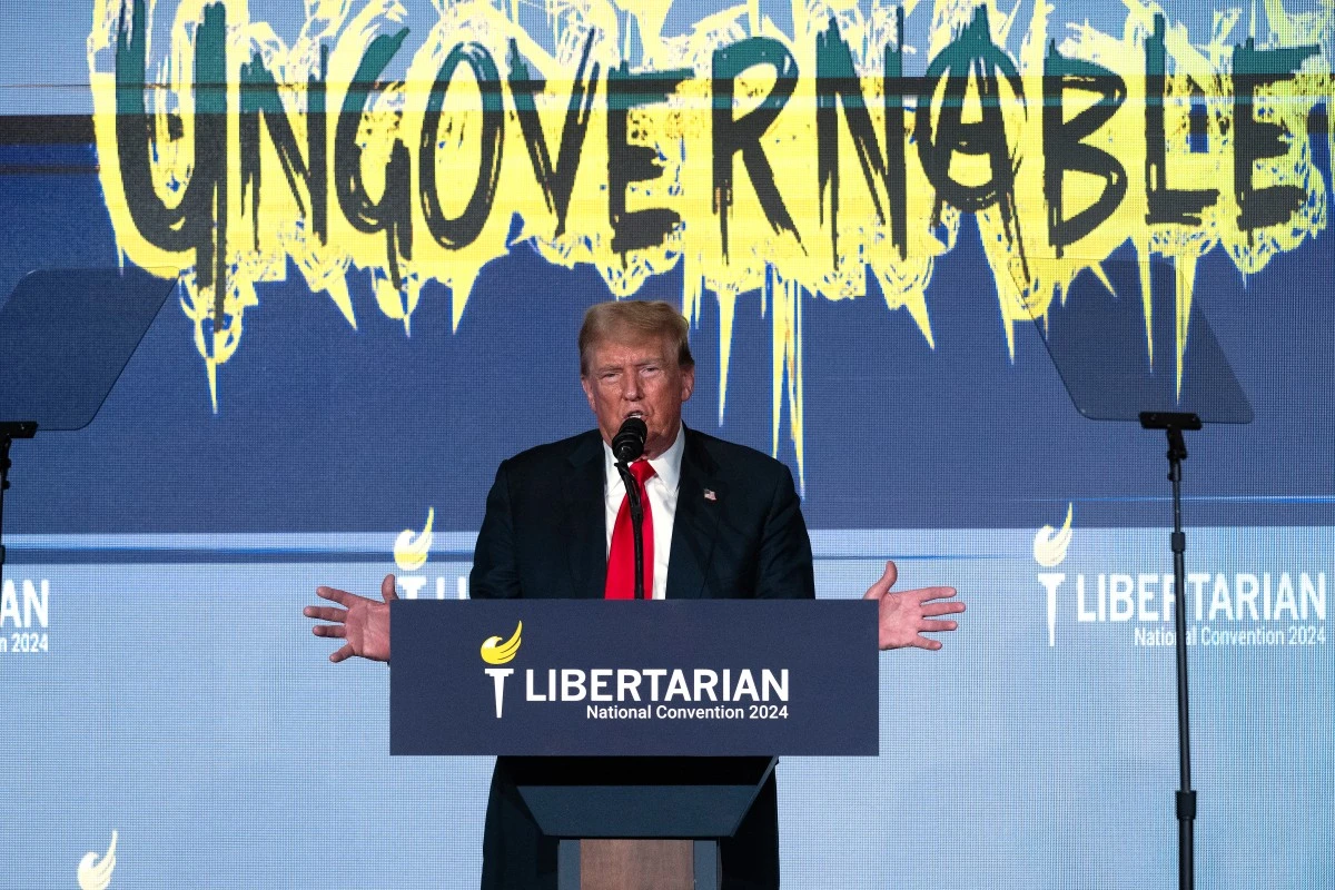 Former US President and Republican presidential candidate Donald Trump addresses the Libertarian National Convention in Washington, DC, May 25, 2024. (File/AFP)
