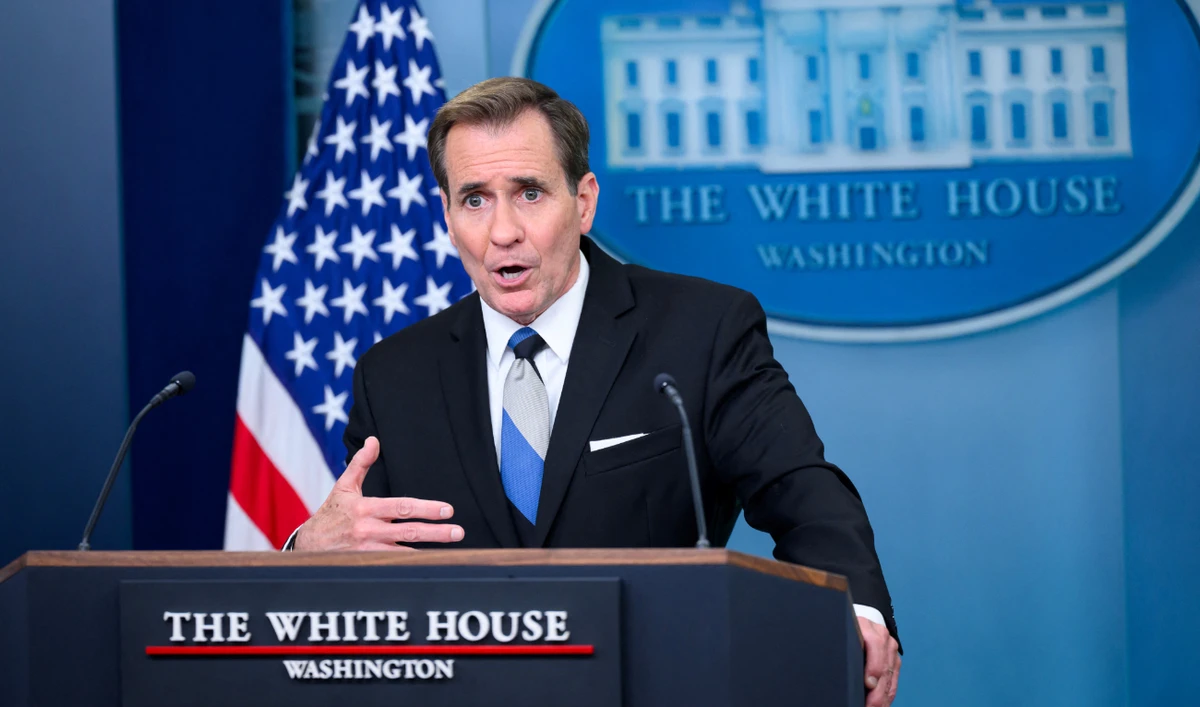 National Security Communications Advisor John Kirby speaks during the daily briefing in the Brady Briefing Room of the White House in Washington, DC, on May 28, 2024. (AFP)