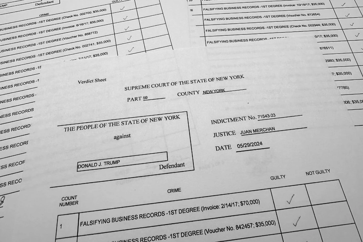 The verdict sheet in the hush money trial of former President Donald Trump is photographed. (AP Photo)
