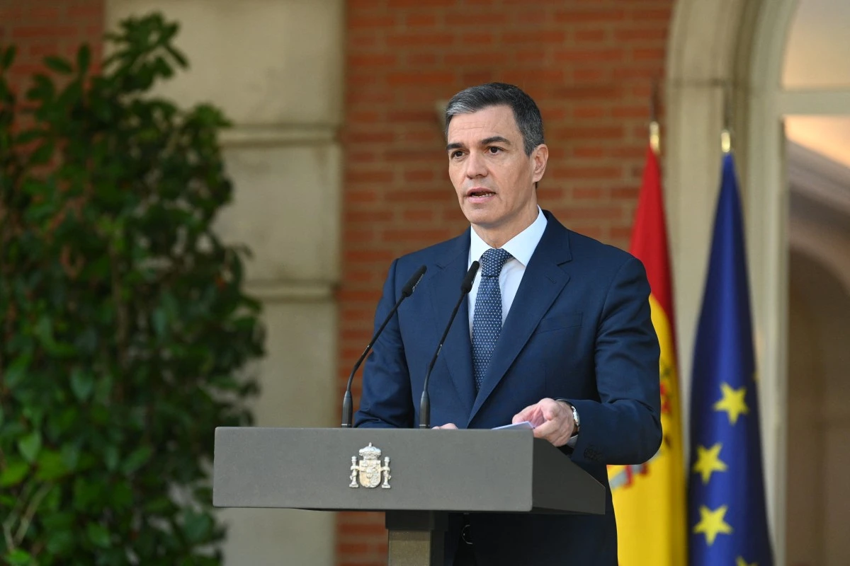 In this handout picture taken and released by La Moncloa on May 28, 2024 Spain's Prime Minister Pedro Sanchez delivers a speech over the recognition of Palestinian statehood by Spain, at La Moncloa Palace in Madrid. Spain, Ireland and Norway are formally recognising a Palestinian state on May 28, 2024 in a decision slammed by Israel as a "reward" for Hamas more than seven months into the devastating Gaza war.(AFP)