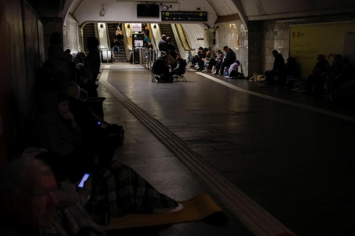 People take shelter inside a metro station during a Russian military attack, amid Russia’s attacks on Ukraine, in Kyiv. (REUTERS)