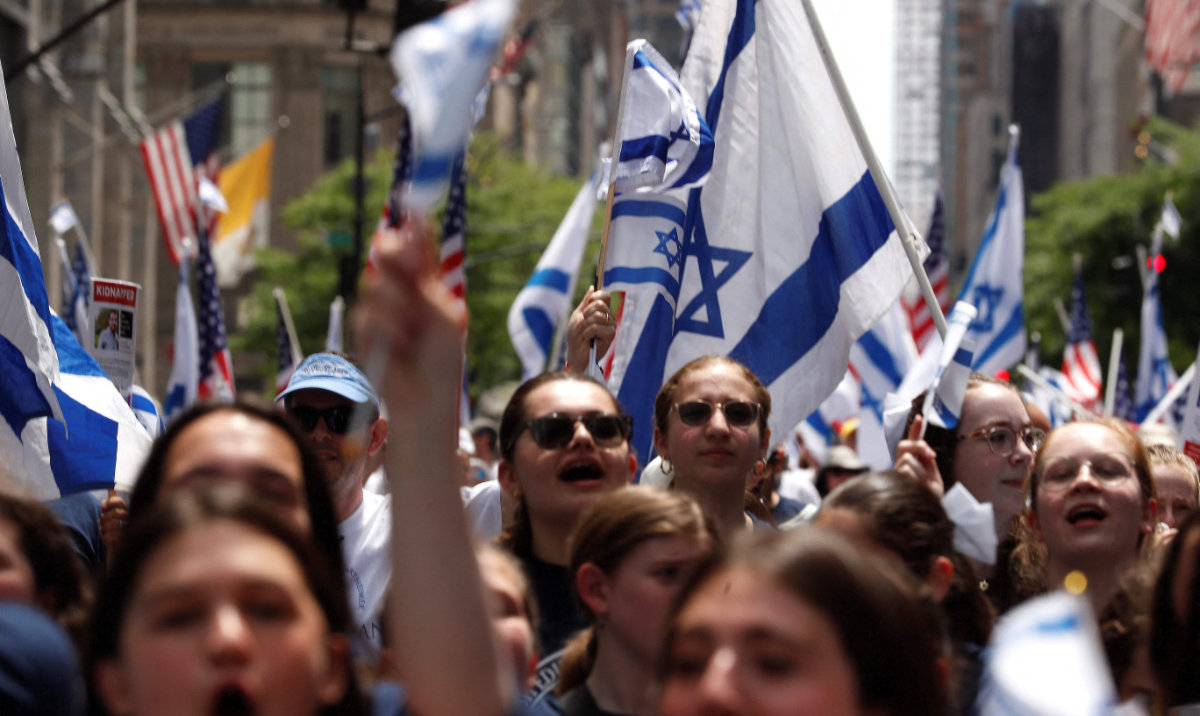 People march on Fifth avenue as they participate in the annual Israel Day Parade on June 2, 2024 in New York City. (AFP)