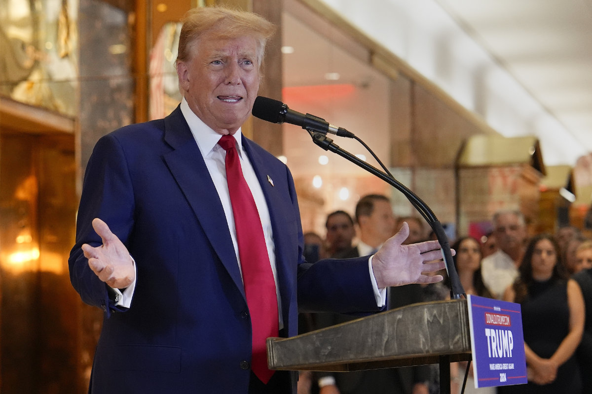 Former President Donald Trump speaks during a news conference at Trump Tower in New York on May 31, 2024. (AP)
