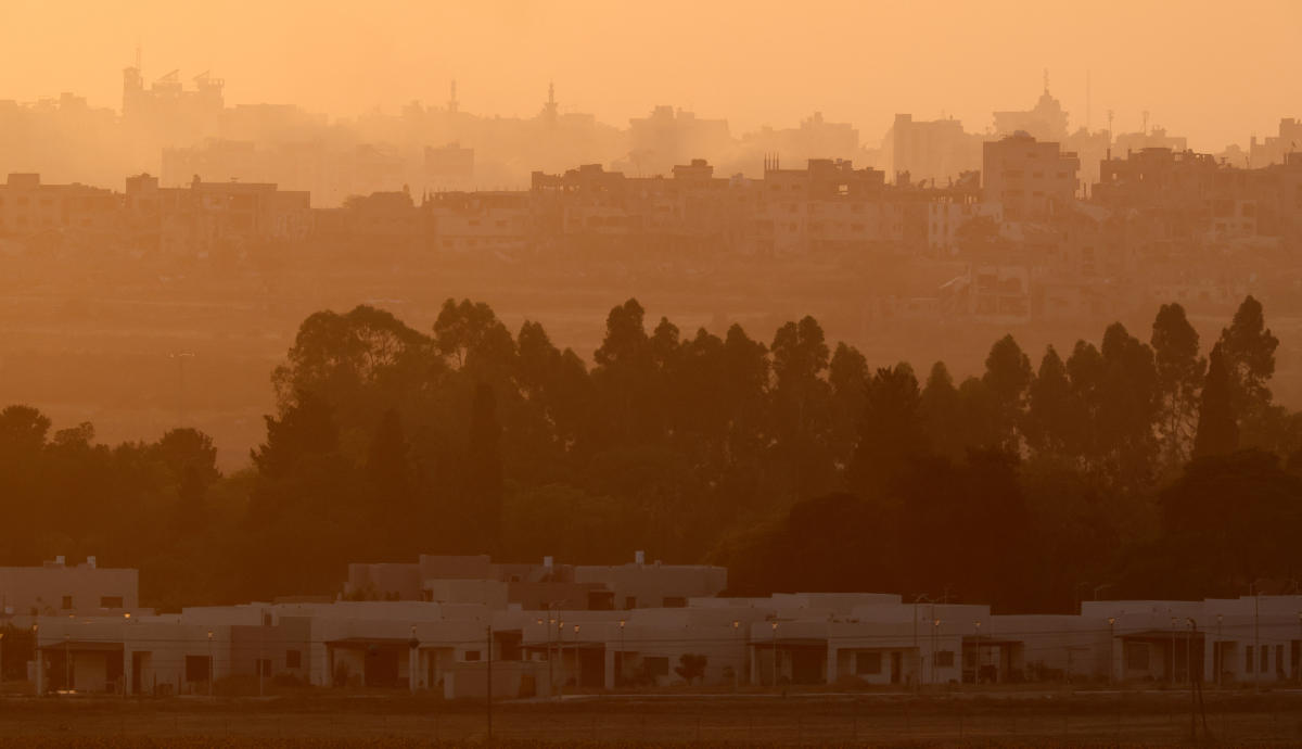 Above, Kibbutz of Nahal Oz in front of Gaza where Hamas militants killed residents or abducted them, and torched homes during their October 7 rampage last year. (Reuters)