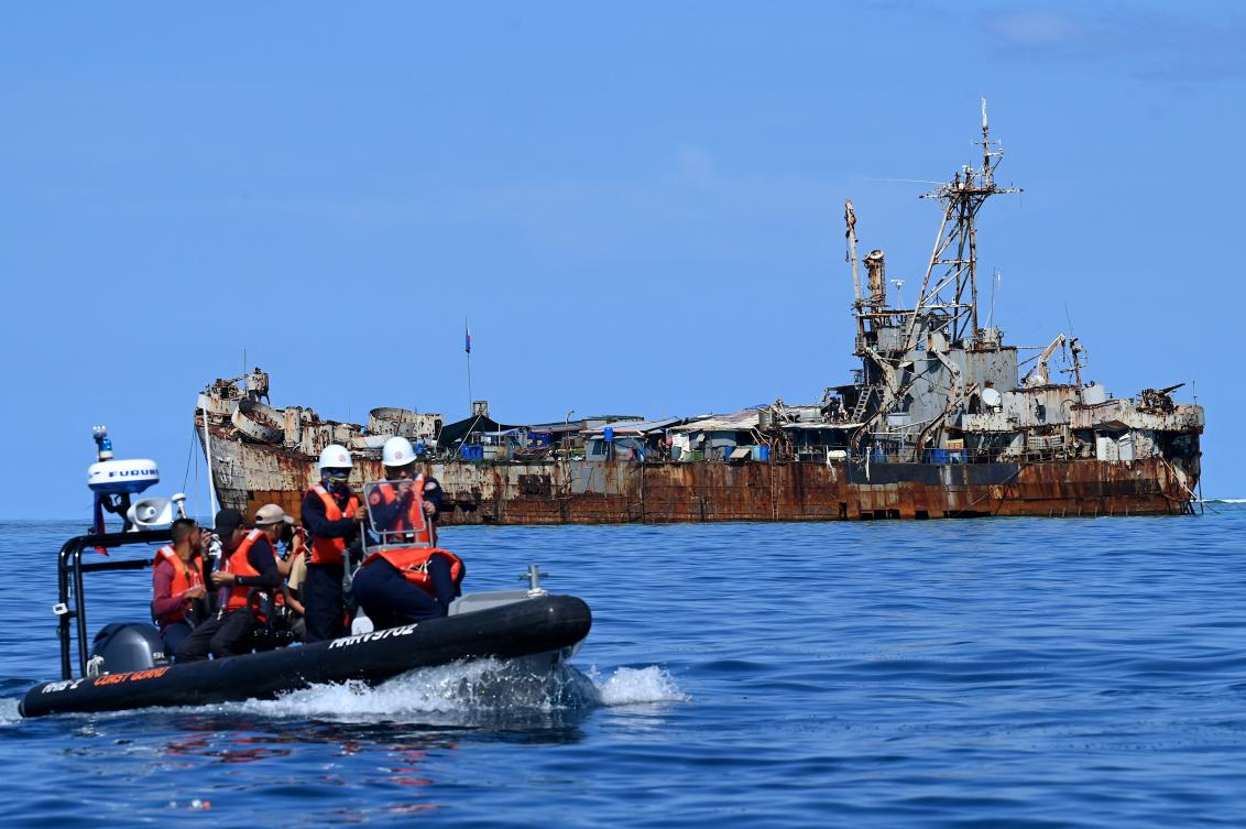 The Sierra Madre warship was intentionally grounded on the Second Thomas Shoal by the Philippines in 1999, as a means of asserting what it says is its sovereignty over the area. (AFP)