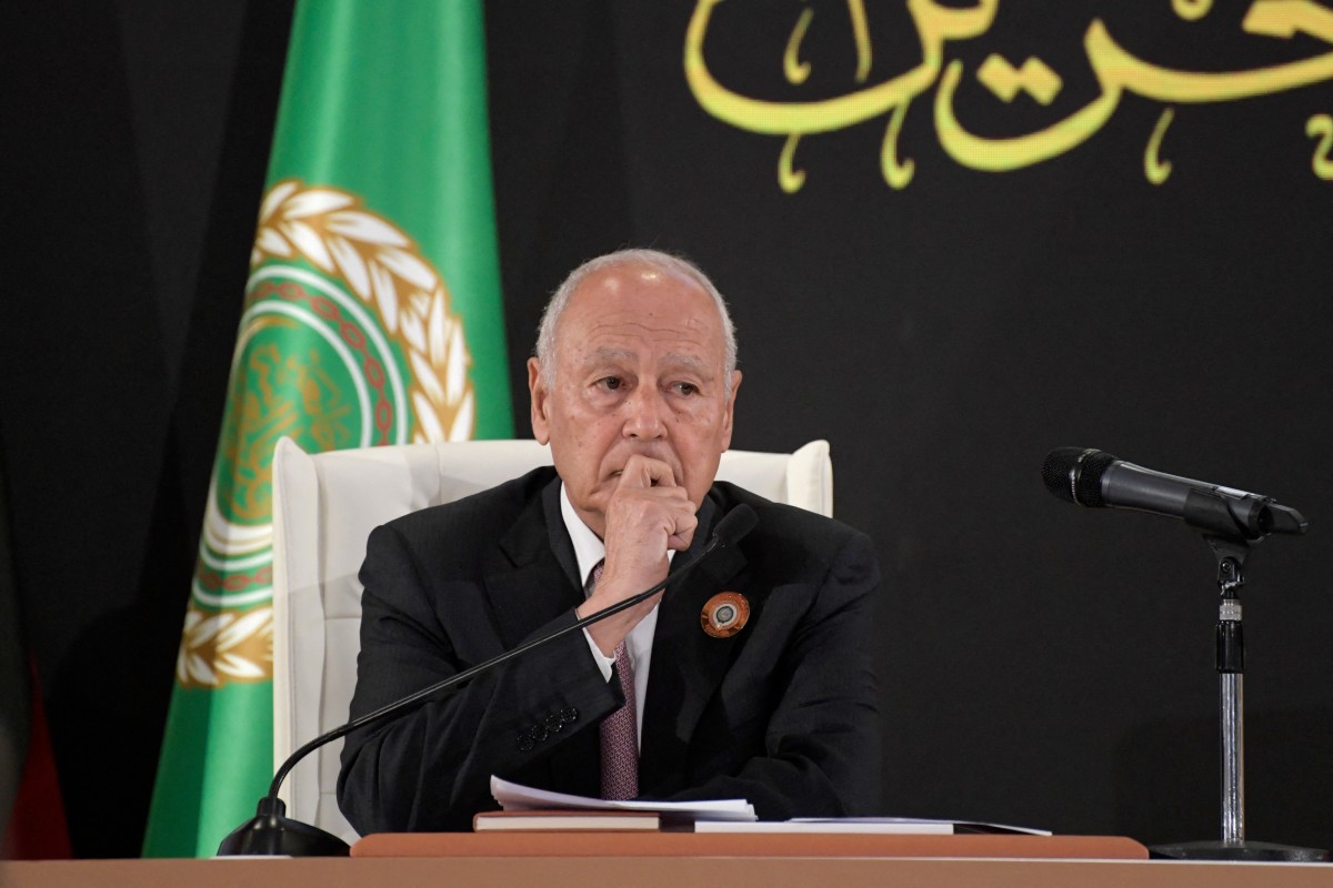 Arab League Secretary-General Ahmed Aboul Gheit speaks during a joint press conference at the conclusion of the 33rd Arab League summit in the Bahraini capital Manama May 16, 2024. (File/AFP)