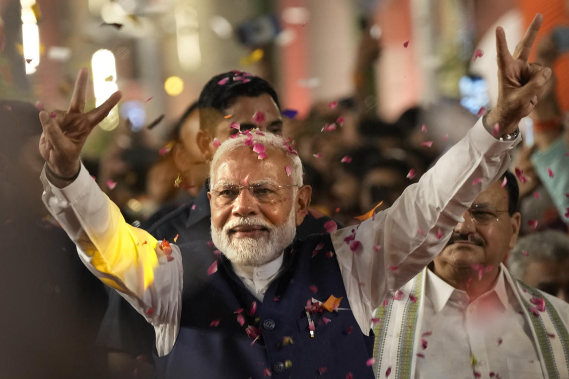 Indian Prime Minister Narendra Modi’sHindu nationalist party lost its outright majority in parliament in a surprise election verdict. (AP)