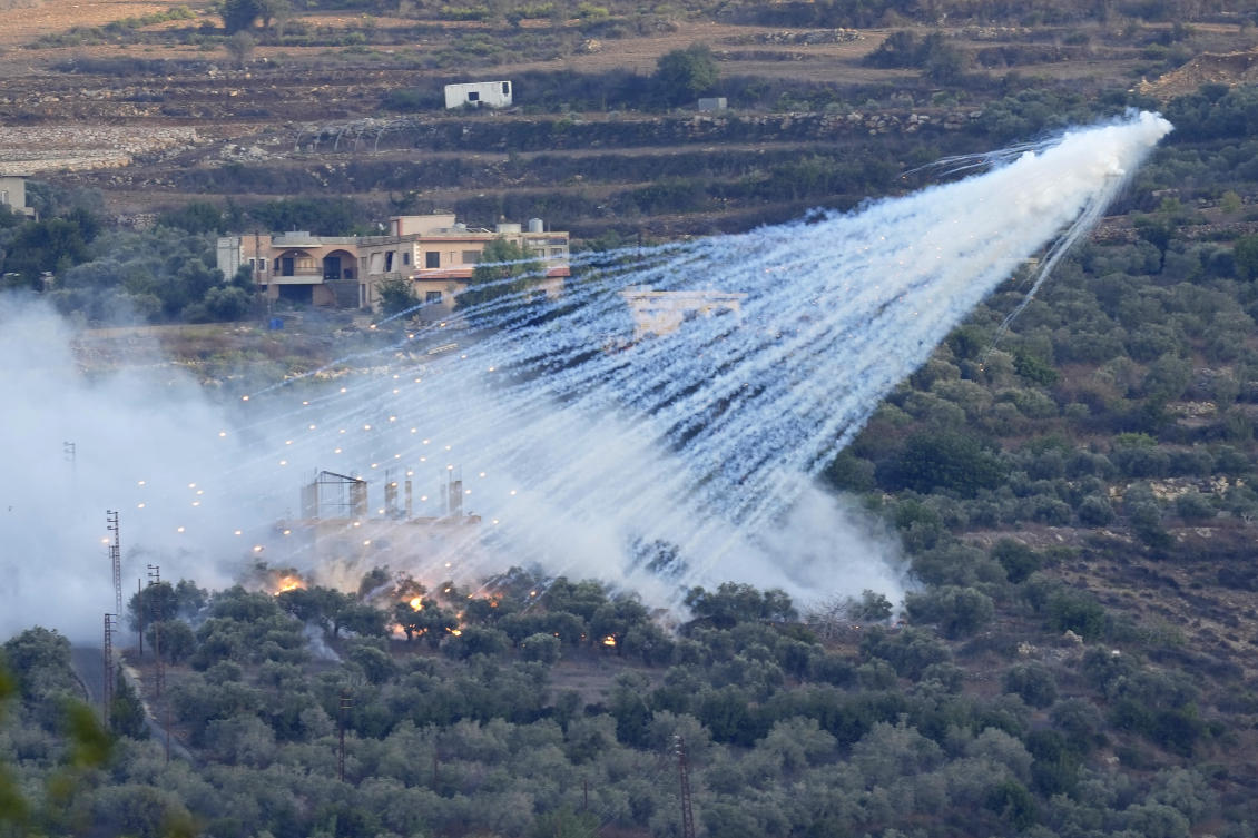 Amnesty International has earlier accused Israel of using white phosphorus in residential areas of southern Lebanon in October 2023, above, and must investigated of a possible crime under international law. (AP)