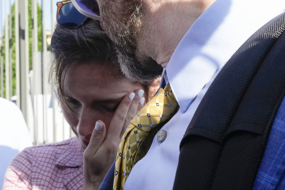 Amanda Knox cries as she arrives at the courtroom in Florence, Italy on June 5, 2024. (AP)