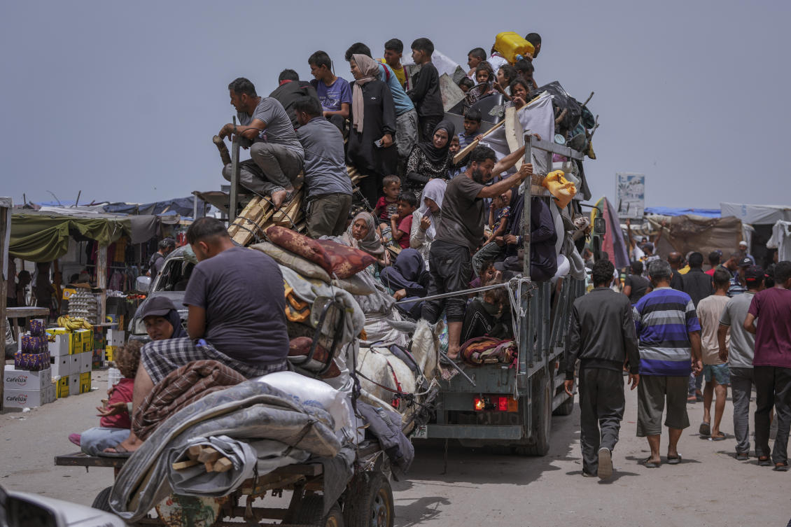 Palestinians fleeing from the southern Gaza city of Rafah during an Israeli ground and air offensive in the city on May 28, 2024. (AP/File)