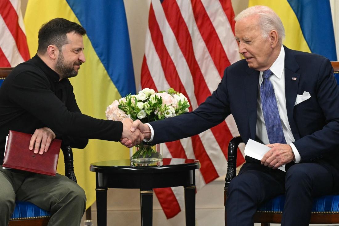 Zelensky pressed for all Americans to support his country’s defense against Russia’s invasion, and he thanked lawmakers for eventually coming together to approve the weapons package. (AFP)