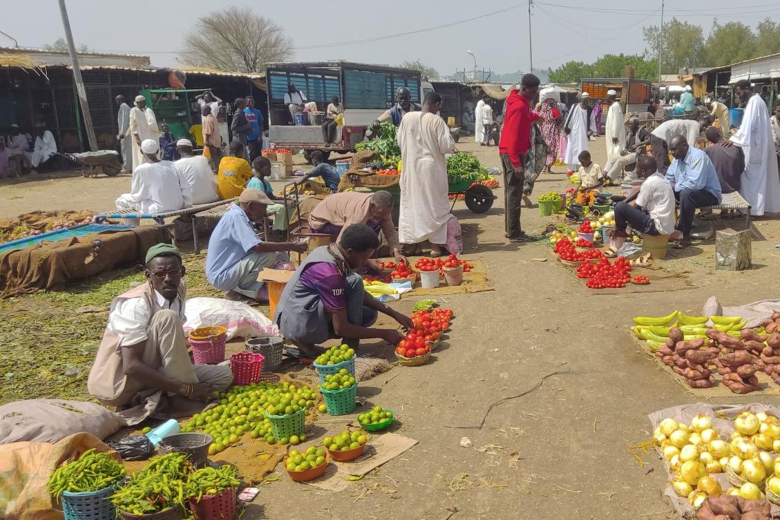 People shop at a vegetable market in Gedaref city in eastern Sudan on June 6, 2024. The war in Sudan — which experts have warned could last for years — has pushed 18 million Sudanese into acute food insecurity, five million of whom are at risk of famine. (AFP)