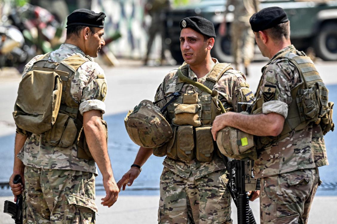 Lebanese army soldiers deploy near the US embassy in Beirut on June 5, 2024, after a Syrian man was arrested following a shooting near the embassy. (AFP)