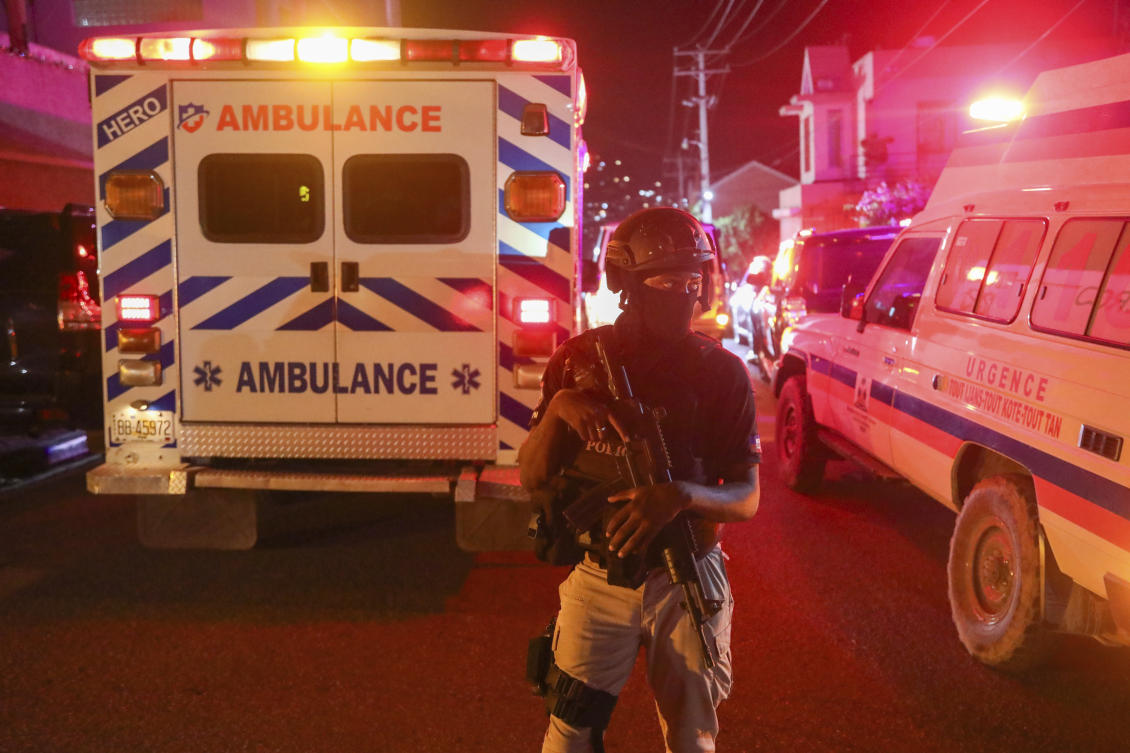 Police guard outside the hospital where Haiti’s newly selected prime minister, Garry Conille was hospitalized in Port-au-Prince, Haiti late June 8, 2024. (AP)