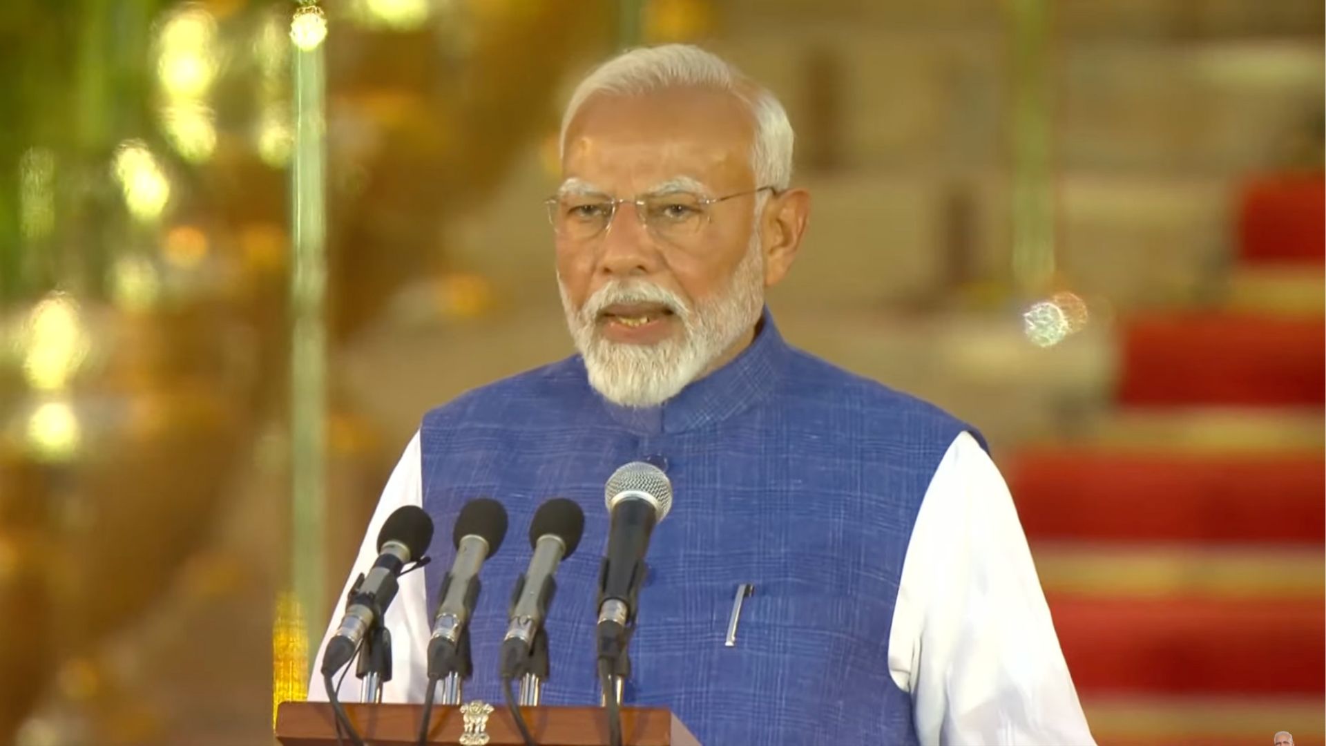 Prime Minister Narendra Modi takes his oath as India's prime minister for a third time at the presidential palace in New Delhi on June 9, 2024. (Prime Minister’s Office)
