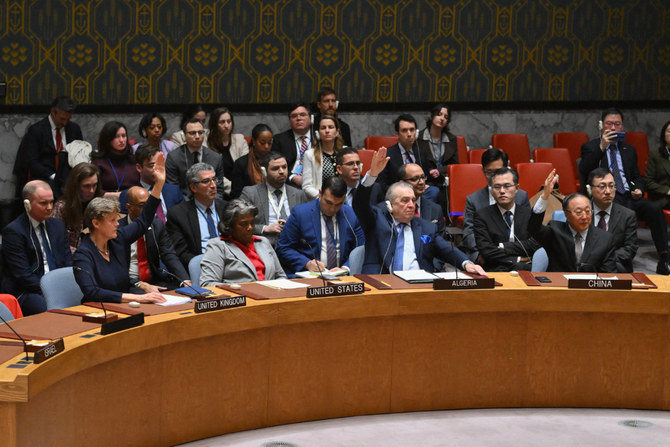 In this photo taken on March 25, 2024, US Ambassador Linda Thomas-Greenfield (2nd R) abstains during a resolution vote calling for an immediate ceasefire in Gaza. (Reuters)