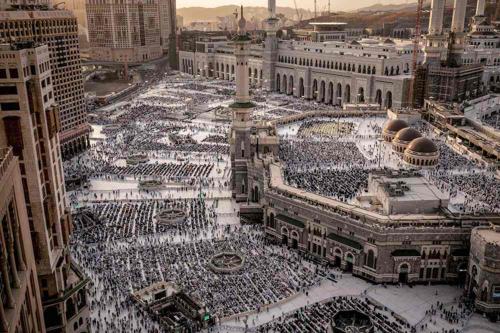 Muslim worshippers walk at the Grand Mosque in Saudi Arabia’s holy city of Makkah on June 11, 2024 ahead of the annual Hajj pilgrimage. (AFP)