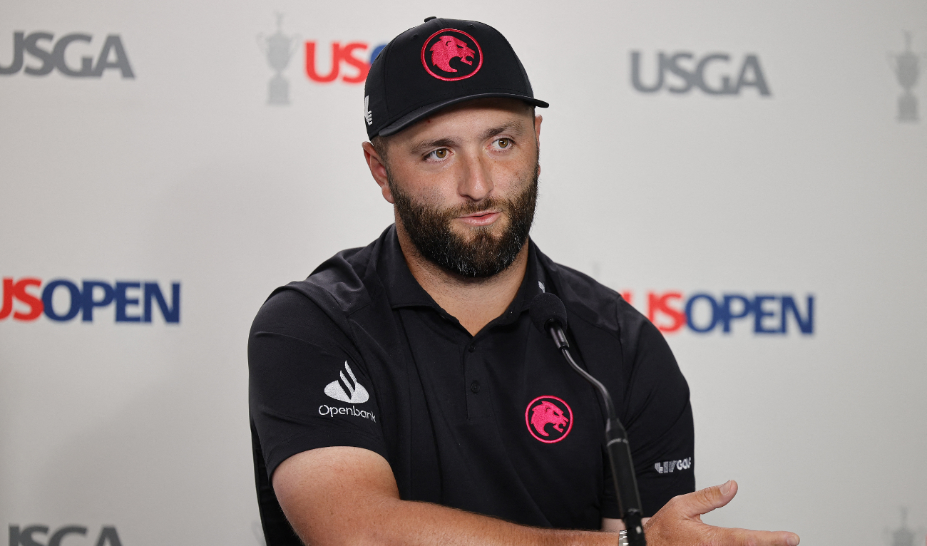 Jon Rahm of Spain speaks to the media during a practice round prior to the US Open at Pinehurst Resort on June 11, 2024 in Pinehurst, North Carolina. (AFP)