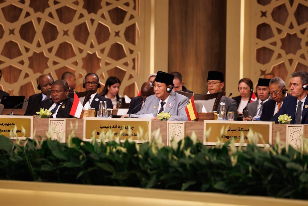 Indonesia’s President-elect and Defense Minister Prabowo Subianto attends an international aid conference in Jordan on June 11, 2024. (Ministry of Defense)
