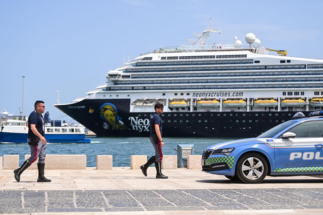 Police are considering taking legal action against the owner of the Mykonos Magic ship — renamed Goddess of the Night – after complaints over poor conditions aboard. (AFP)