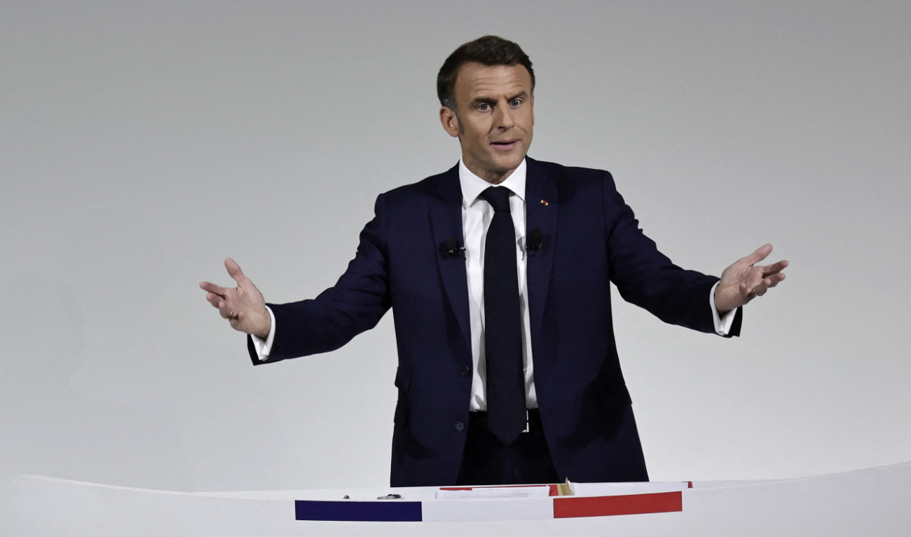 France's President Emmanuel Macron delivers remarks during a press conference held at the Pavillon Cambon Capucines in Paris, on June 12, 2024. (AFP/File)