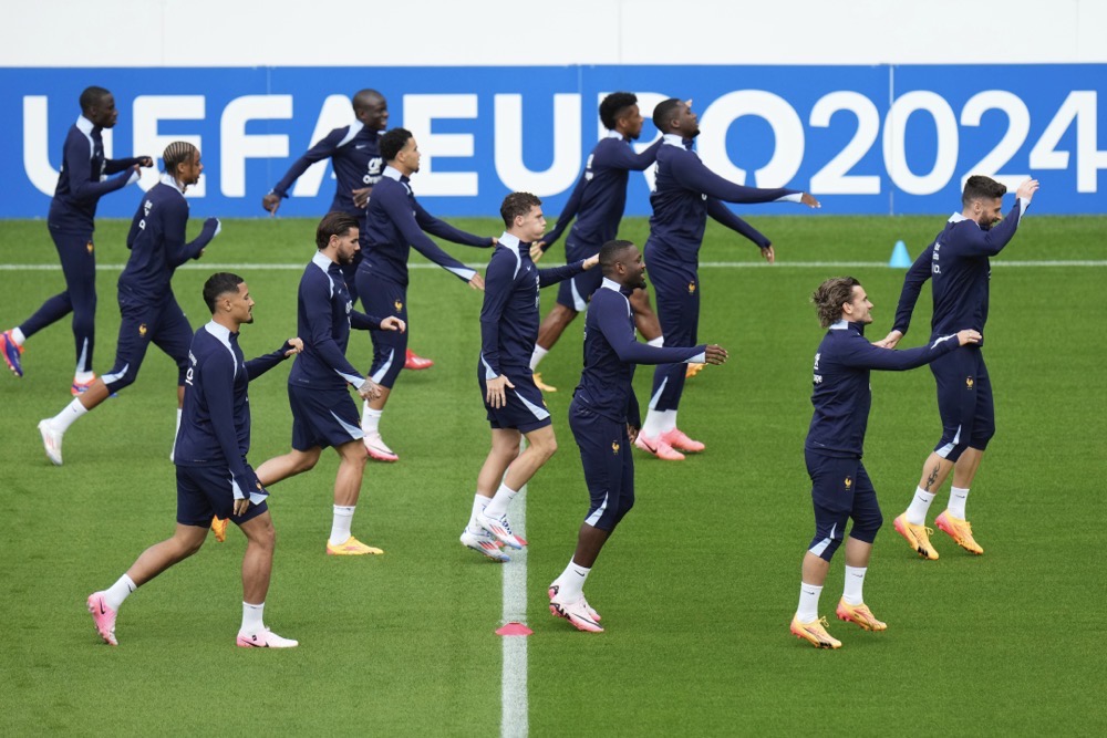 France players during a training session in Paderborn, Germany. (AP)